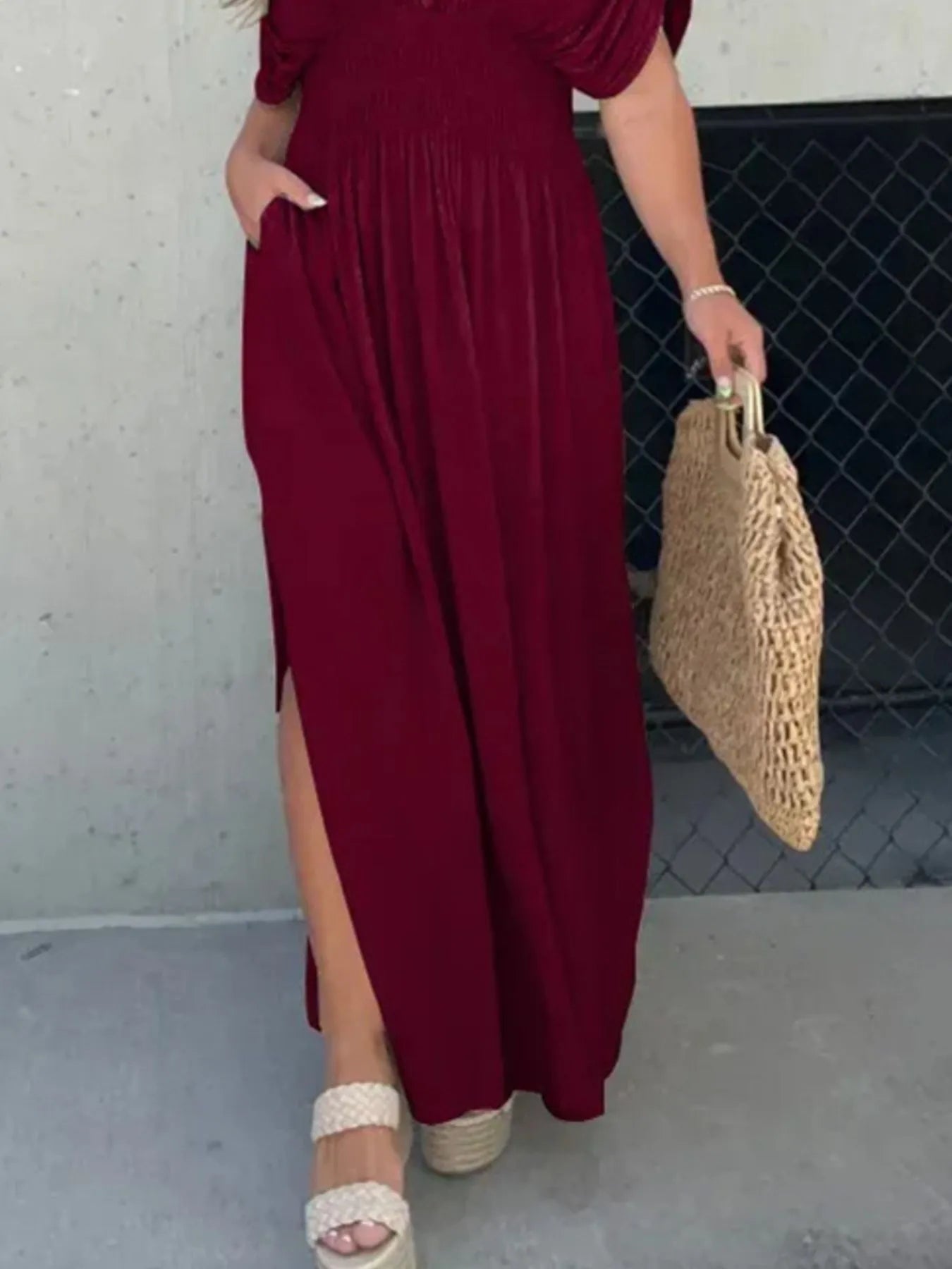 Full Size Deep V-Neck Maxi Dress with Side Slit Plus Size - Velora Luxury Fashion
