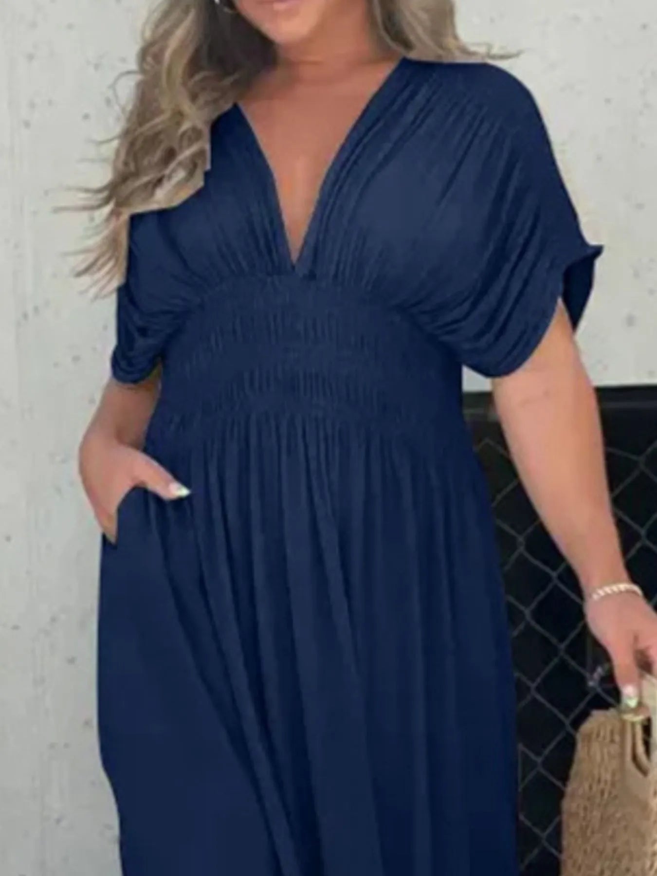 Full Size Deep V-Neck Maxi Dress with Side Slit Plus Size - Velora Luxury Fashion