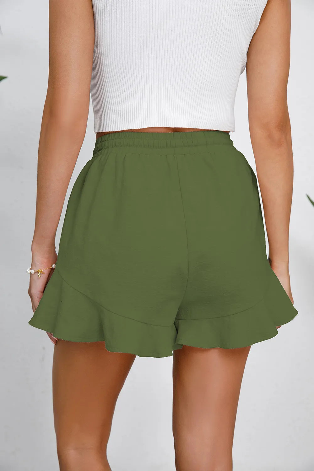 Full Size Drawstring Ruffle Hem Shorts - Velora Luxury Fashion