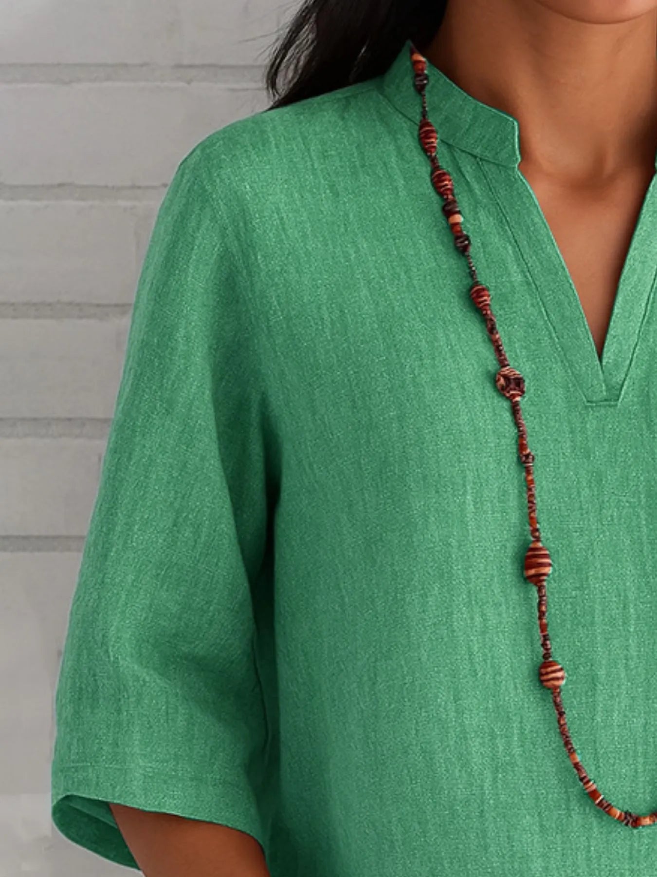 Full Size Notched Three-Quarter Sleeves Blouse Plus Size - Velora Luxury Fashion