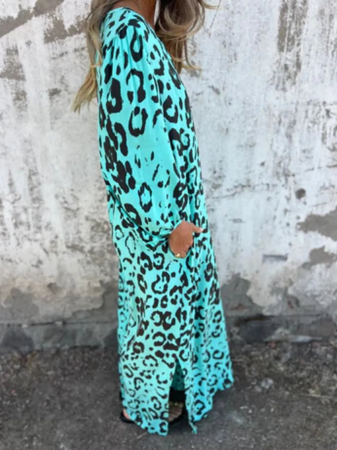 Full Size Printed V-Neck Dress with Pockets Plus Size - Velora Luxury Fashion