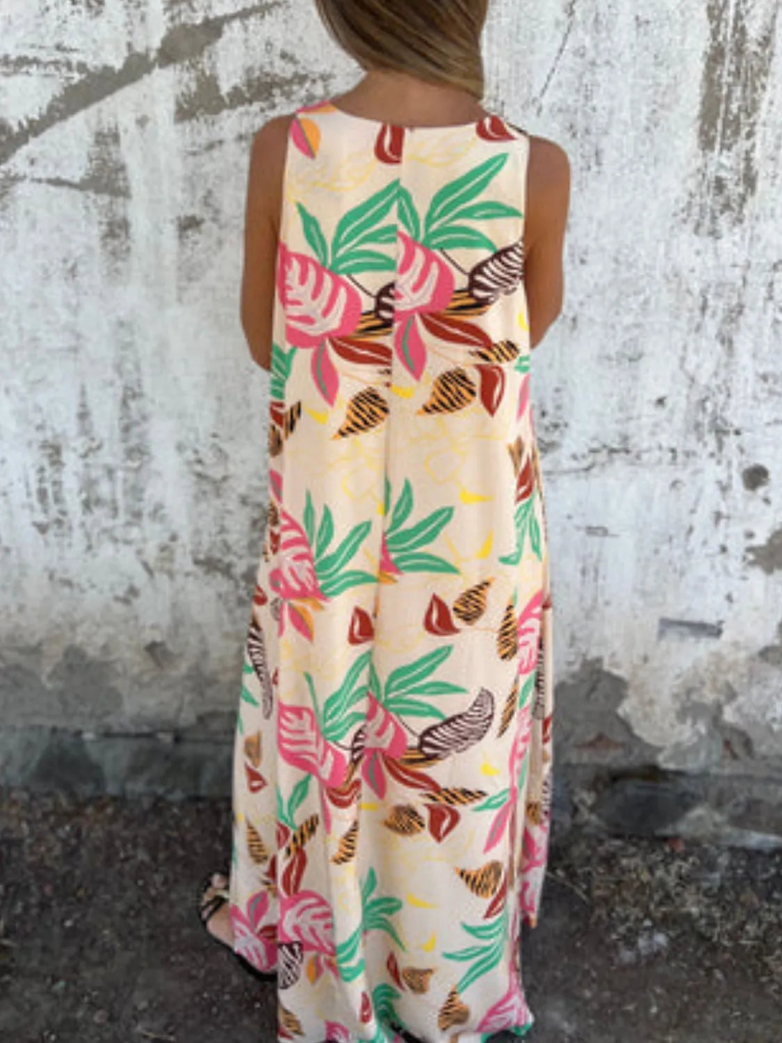 Full Size Printed V-Neck Sleeveless Dress Plus Size - Velora Luxury Fashion