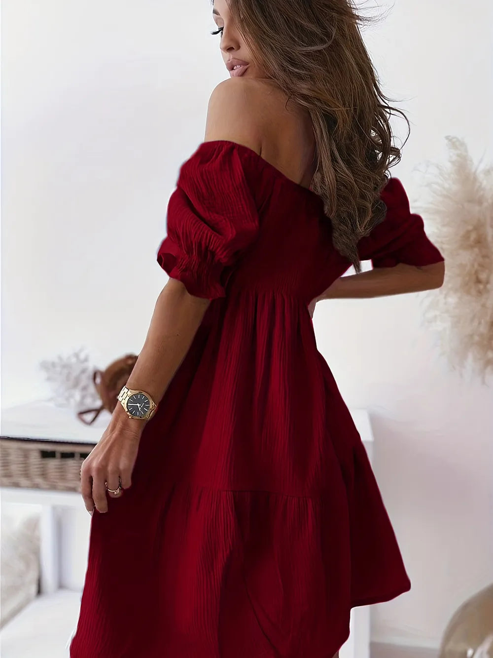 Full Size Ruffled Off-Shoulder Short Sleeve Dress - Velora Luxury Fashion
