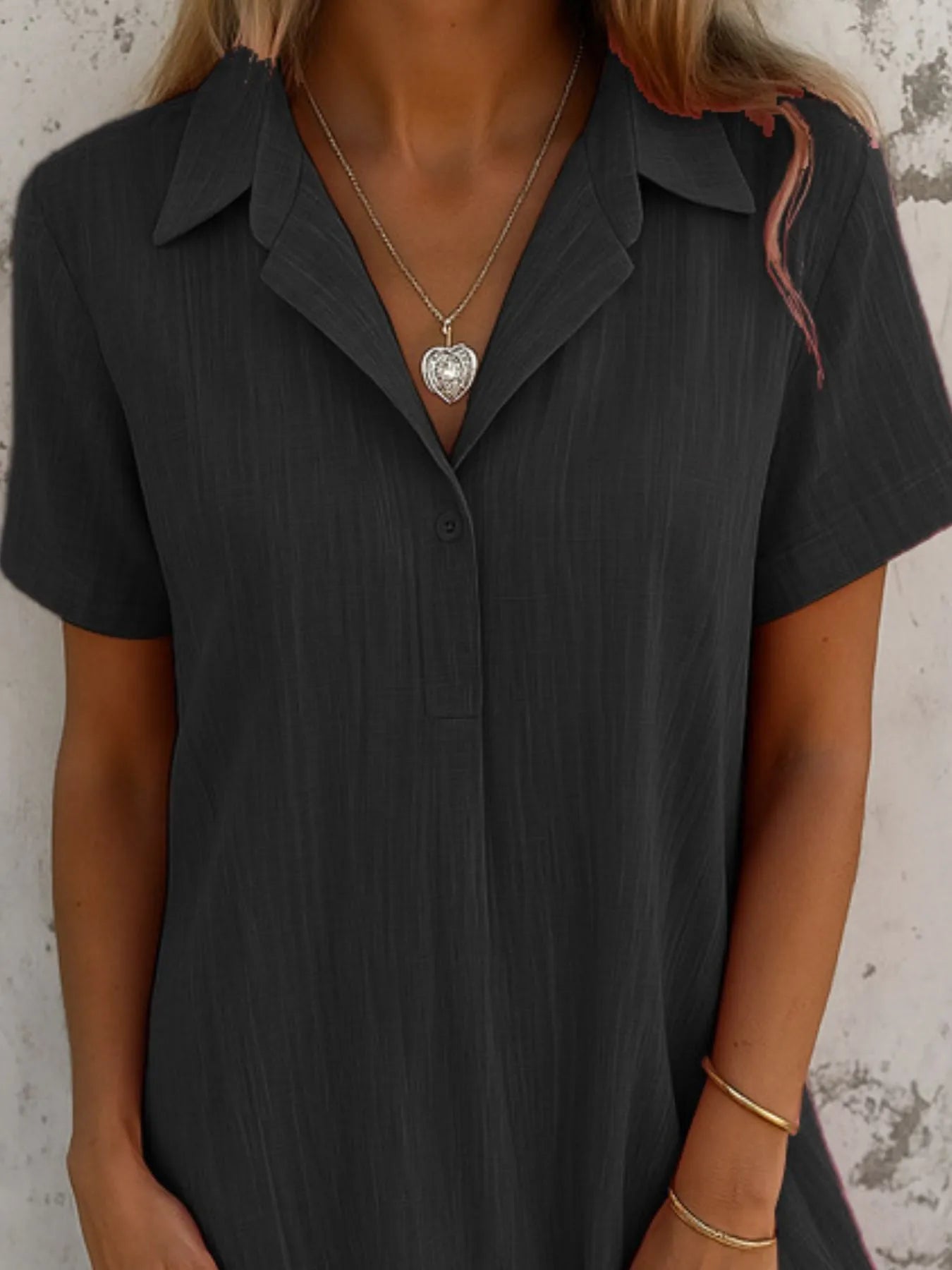 Full Size Short Sleeve Shirt Dress with Collar Plus Size - Velora Luxury Fashion