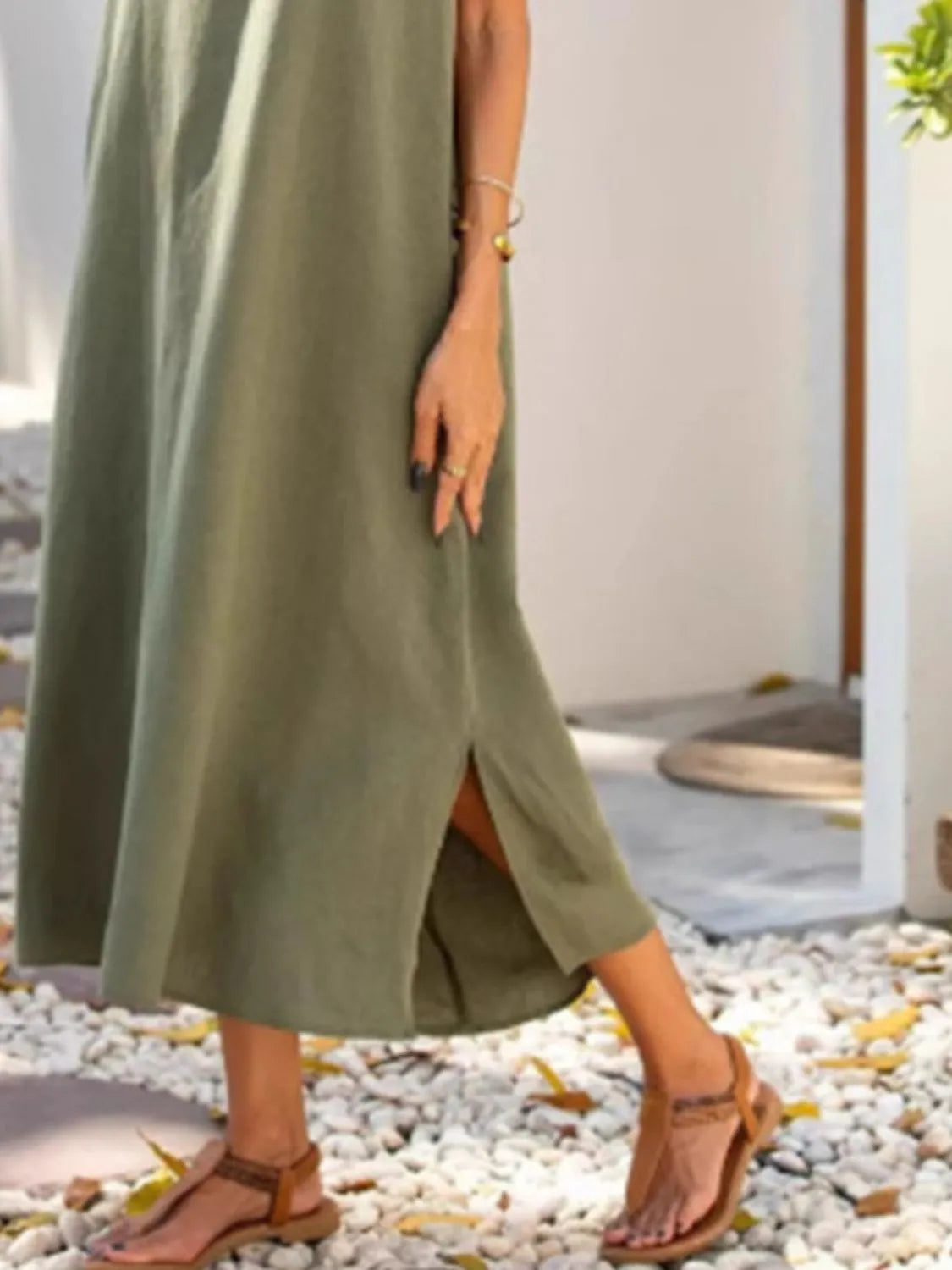 Full Size Side Slit Sleeveless Midi Dress Plus Size - Velora