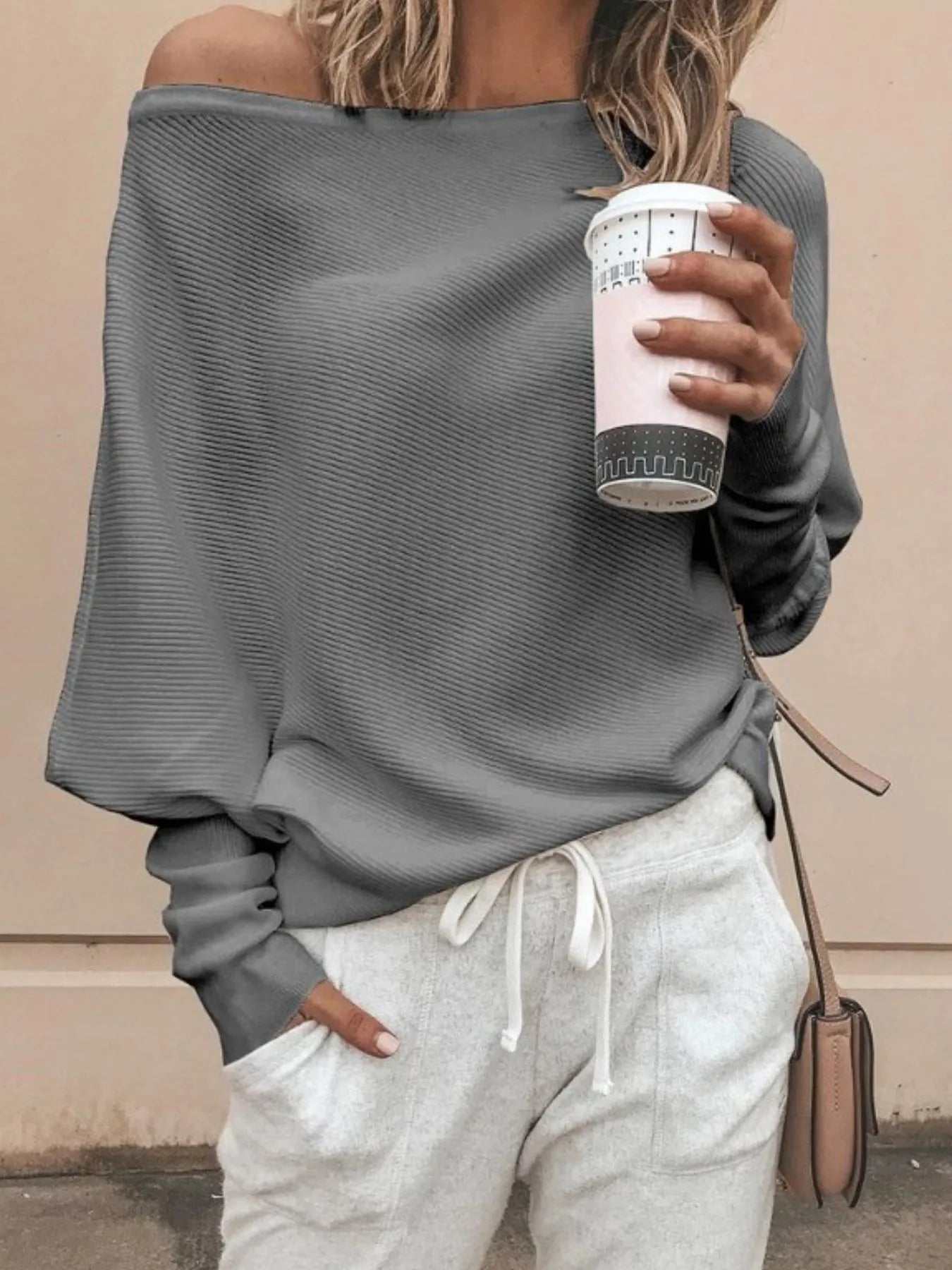 Full Size Single Shoulder Ribbed Knit Top Plus Size - Velora Luxury Fashion
