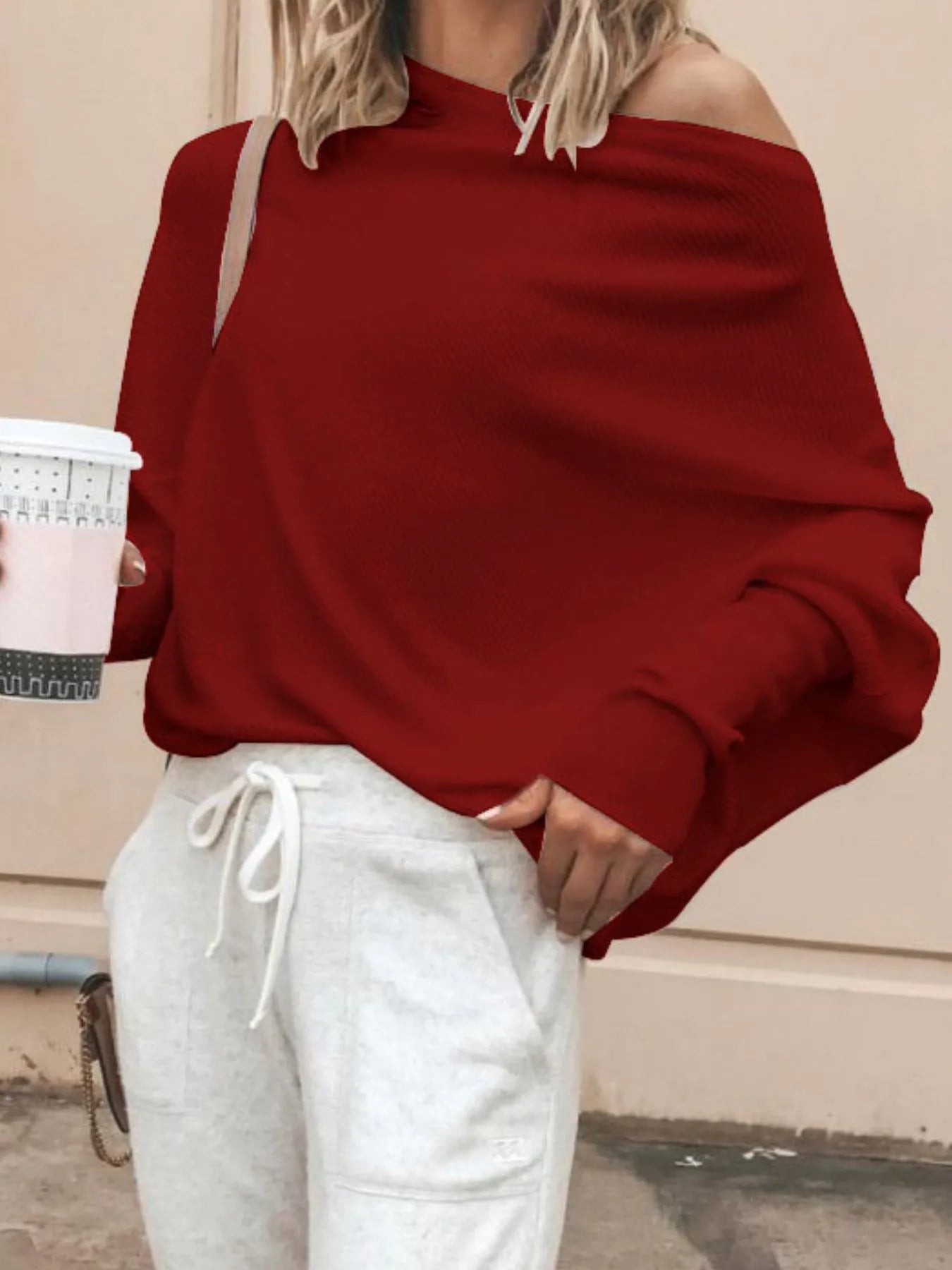 Full Size Single Shoulder Ribbed Knit Top Plus Size - Velora Luxury Fashion