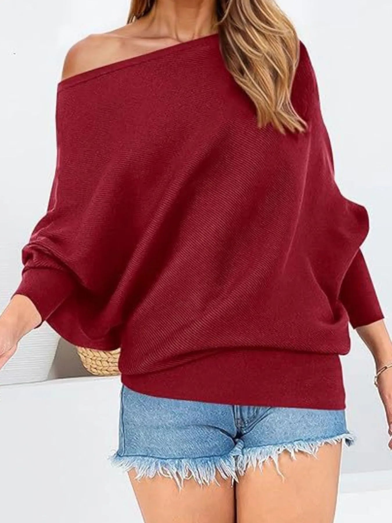 Full Size Single Shoulder Ribbed Knit Top Plus Size - Velora Luxury Fashion