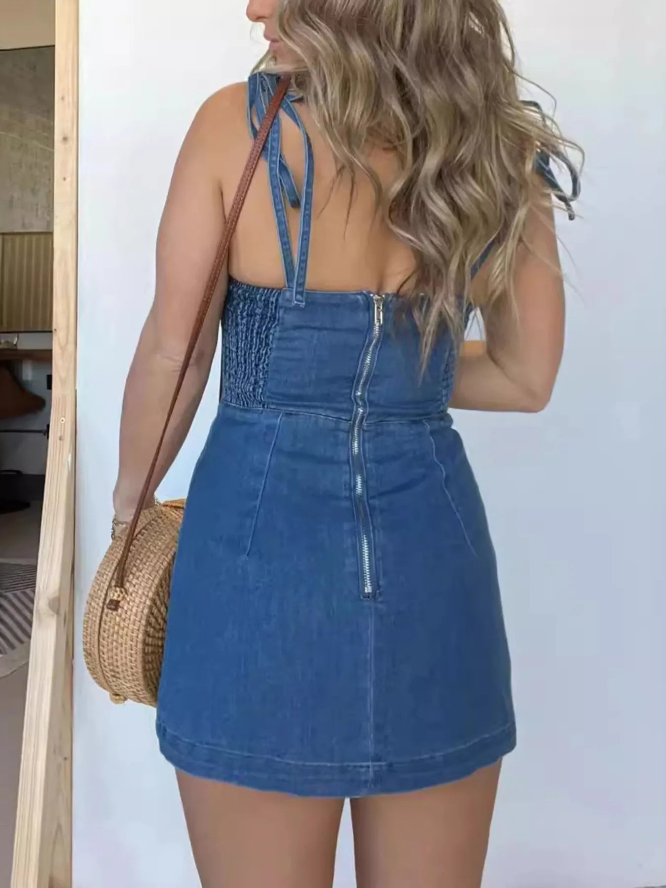Full Size Slit Square Neck Denim Dress Plus Size - Velora Luxury Fashion