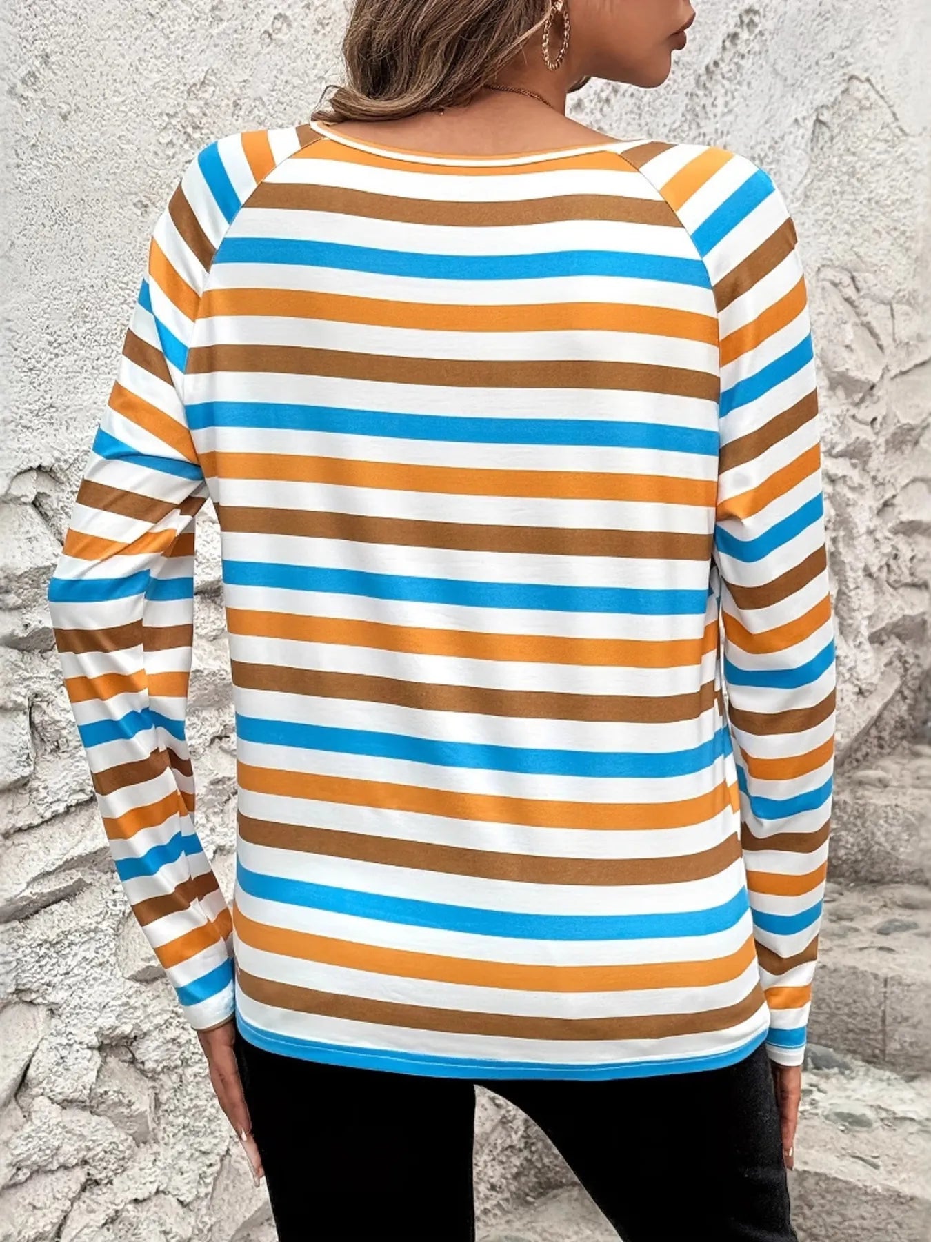 Full Size Striped Long Sleeve Casual Top Plus Size - Velora Luxury Fashion