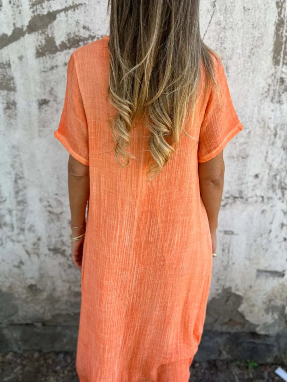 Full Size V-Neck Short Sleeve Midi Dress Plus Size - Velora Luxury Fashion