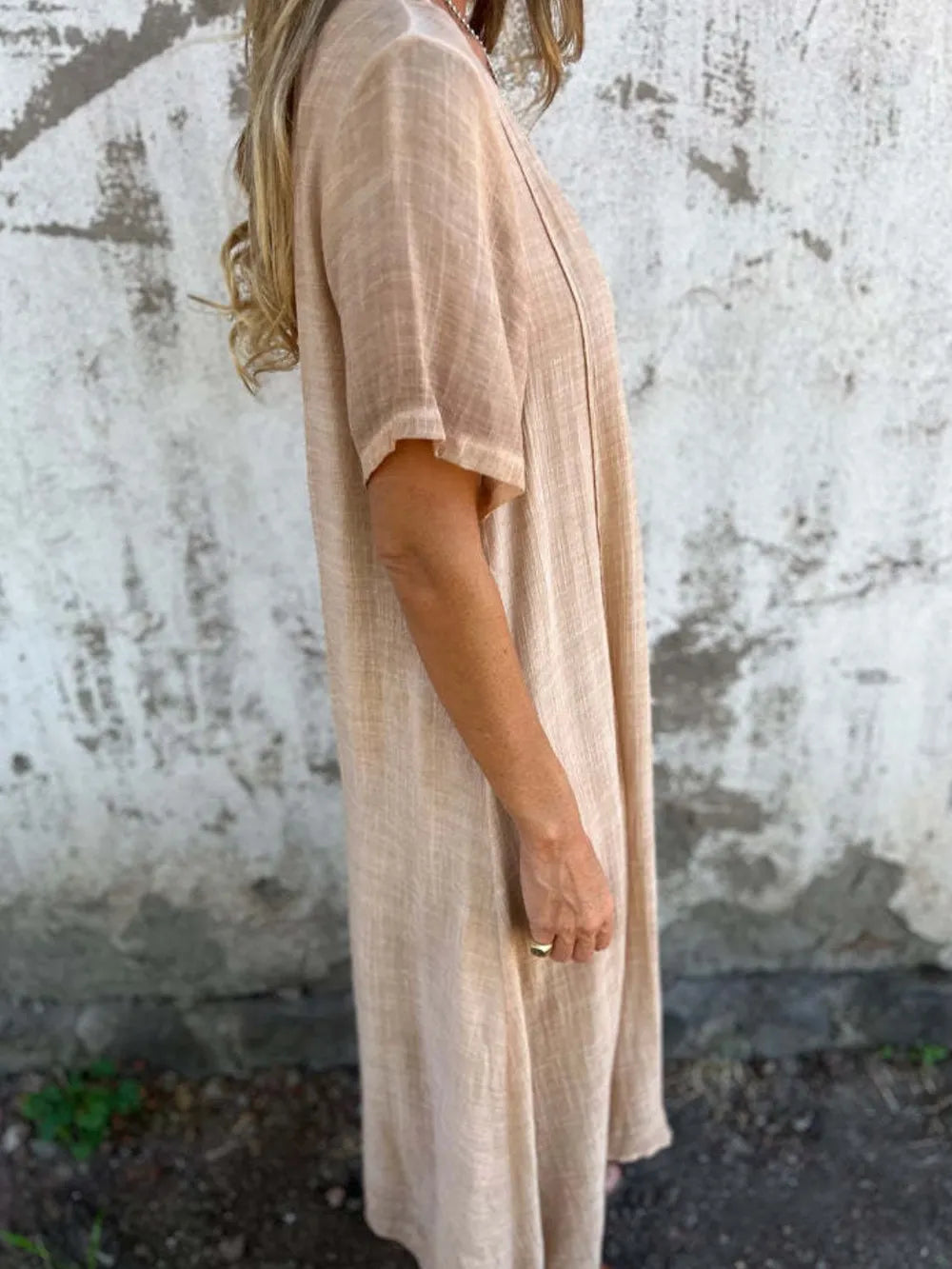 Full Size V-Neck Short Sleeve Midi Dress Plus Size - Velora Luxury Fashion