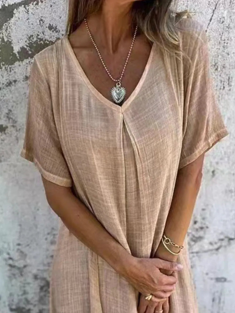 Full Size V-Neck Short Sleeve Midi Dress Plus Size - Velora Luxury Fashion