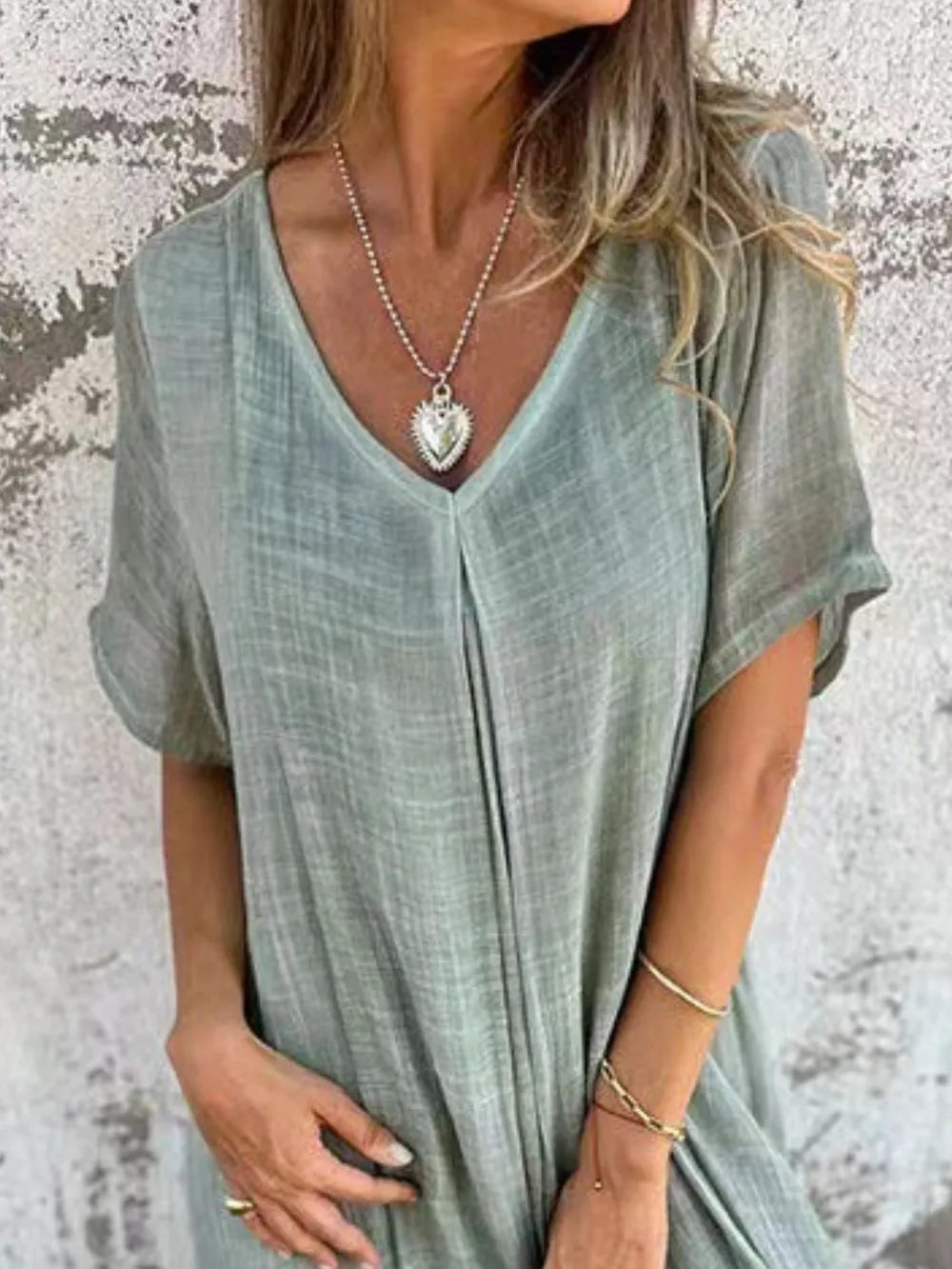 Full Size V-Neck Short Sleeve Midi Dress Plus Size - Velora Luxury Fashion