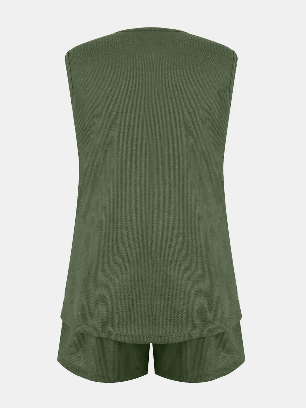 Full Size Waffle-Knit Notched Top and Shorts Set - Velora Luxury Fashion