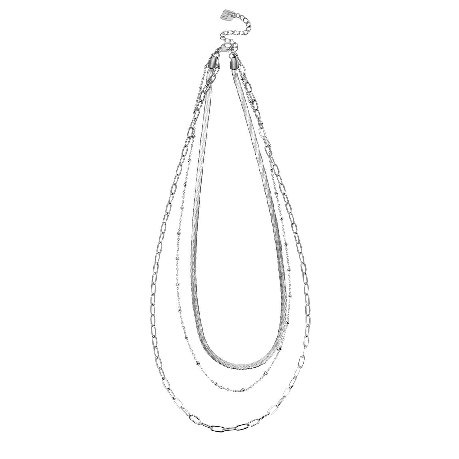 GEILNAR:  Triple Layer Mixed-Chain Necklace in Silver - Velora Luxury Fashion