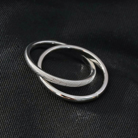 GILBERT: Double Banded Interconnected Stack Ring in White Gold (Silver Toned) - Velora Luxury Fashion