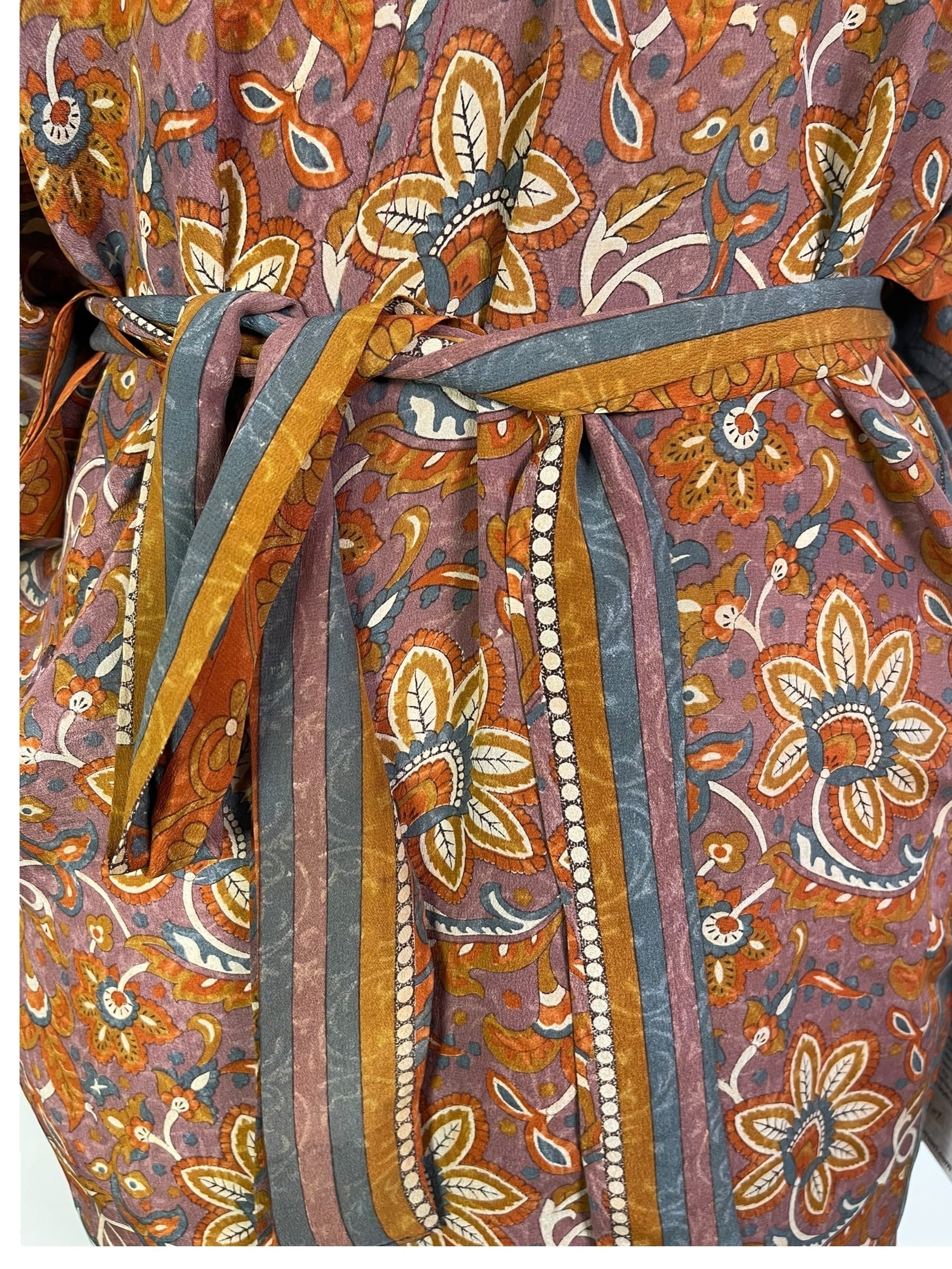 PRC6907 Avatar Pure Silk Kimono-Sleeved Jacket with Belt - Velora