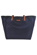 GUCCI Vintage Hand Tote Bag GG Nylon Leather Navy Blue L0937 - Velora Luxury Fashion