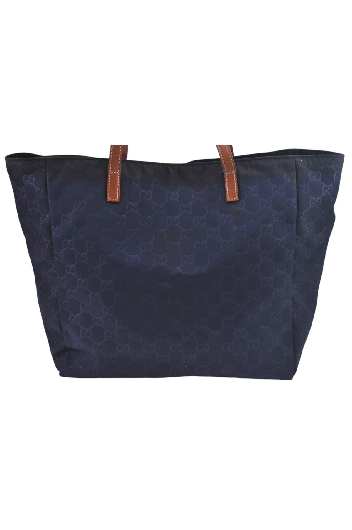 GUCCI Vintage Hand Tote Bag GG Nylon Leather Navy Blue L0937 - Velora Luxury Fashion