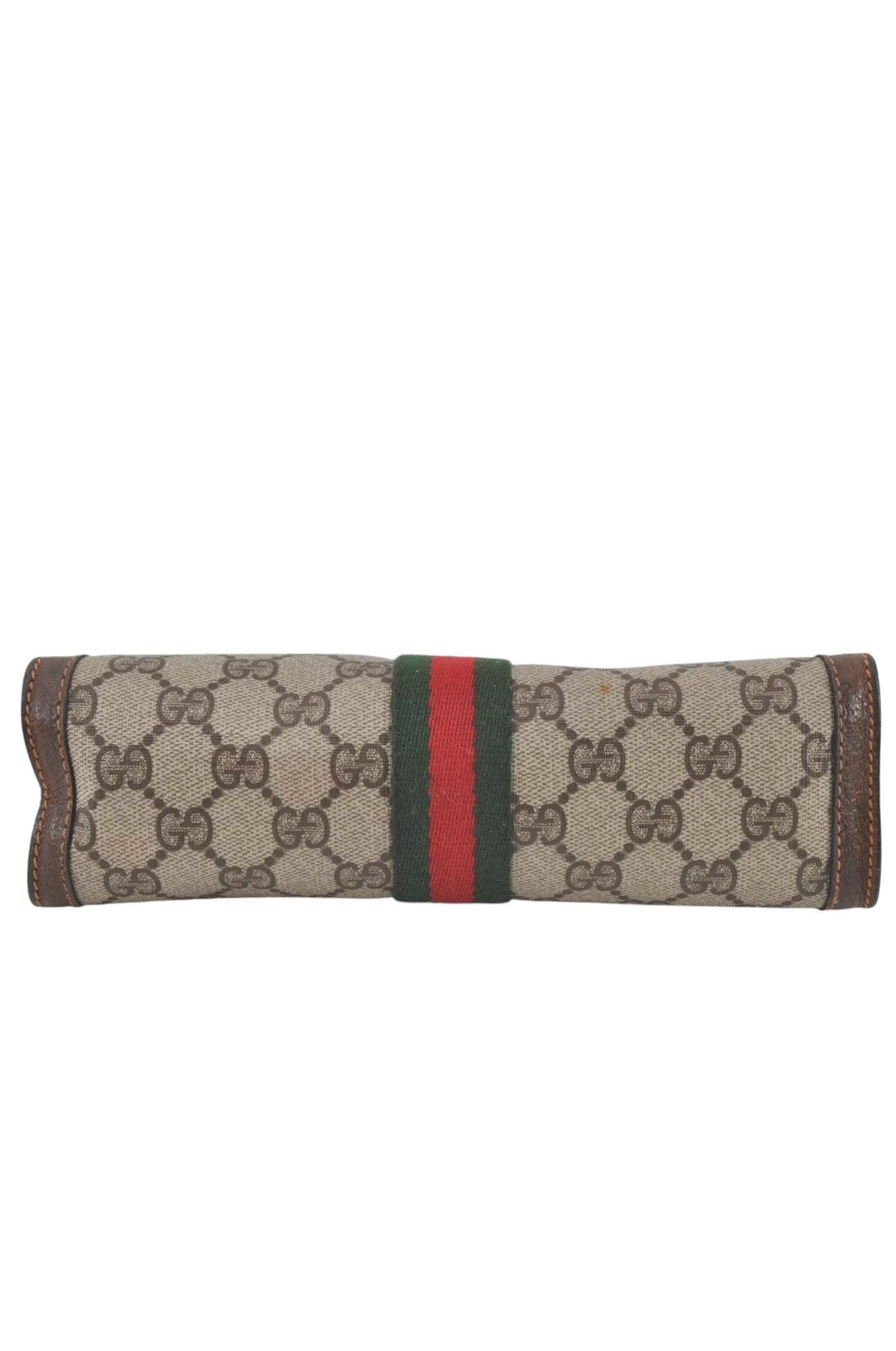 GUCCI Web Sherry Line Clutch Hand Bag Purse GG PVC Leather Brown 8044K - Velora Luxury Fashion