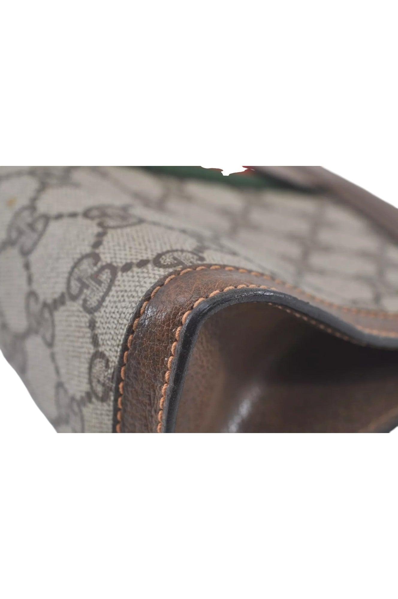 GUCCI Web Sherry Line Clutch Hand Bag Purse GG PVC Leather Brown 8044K - Velora Luxury Fashion