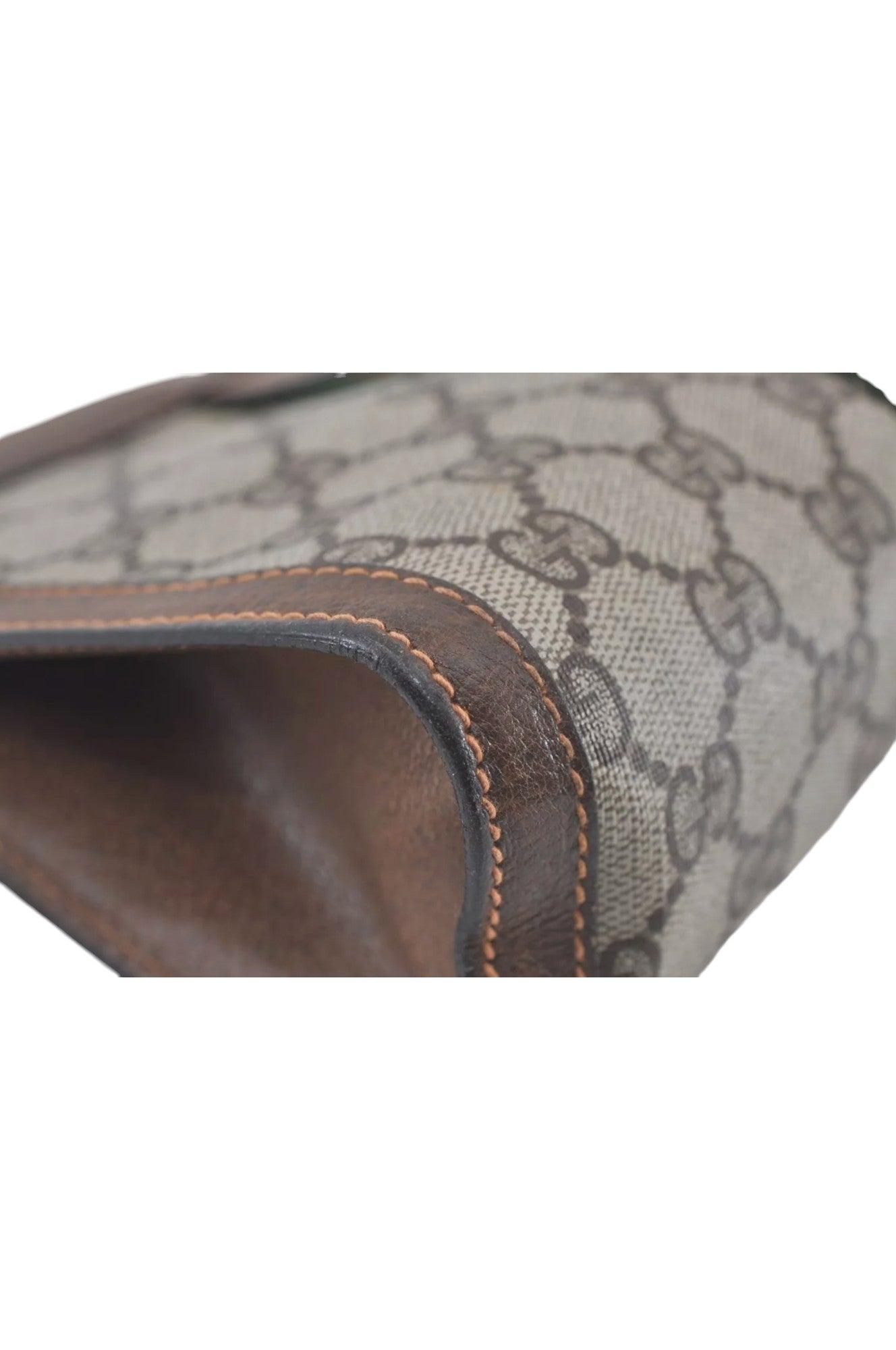 GUCCI Web Sherry Line Clutch Hand Bag Purse GG PVC Leather Brown 8044K - Velora Luxury Fashion