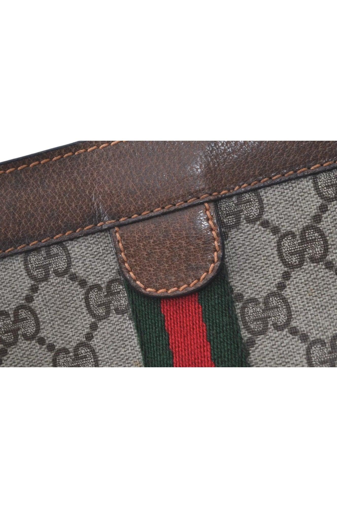 GUCCI Web Sherry Line Clutch Hand Bag Purse GG PVC Leather Brown 8044K - Velora Luxury Fashion