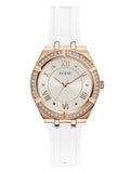 GUESS Rose Gold-Tone + Crystal White Silicone Watch Rose Gold-Tone/White - Velora Luxury Fashion