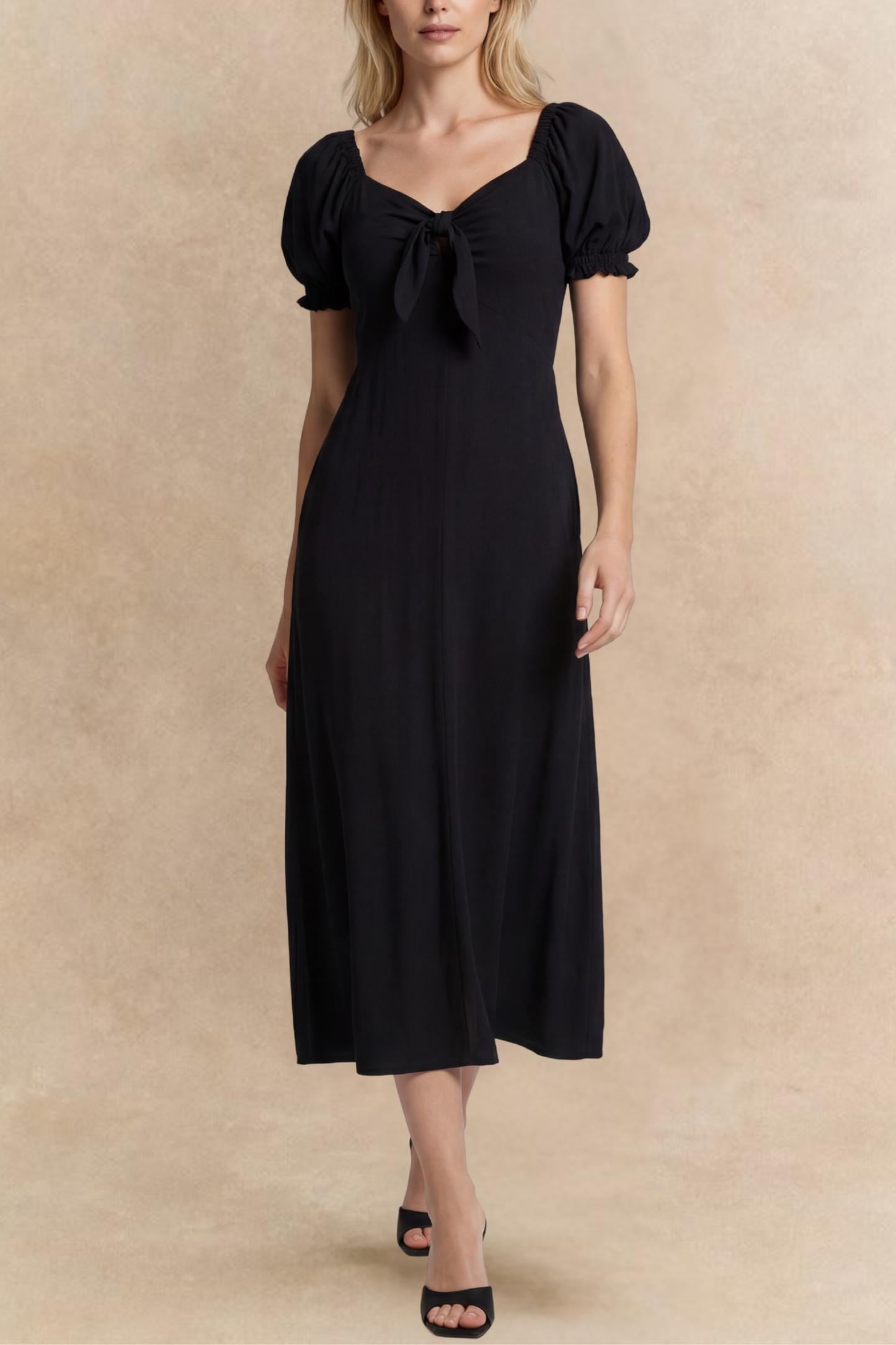 Genevieve Midi Dress Short Sleeves Front Tie