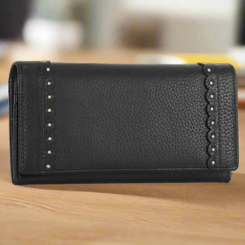 Genuine Leather Wallet with Studded Accent - Velora Luxury Fashion