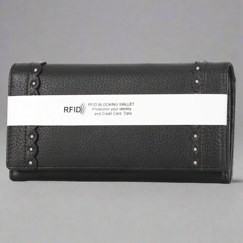 Genuine Leather Wallet with Studded Accent - Velora Luxury Fashion