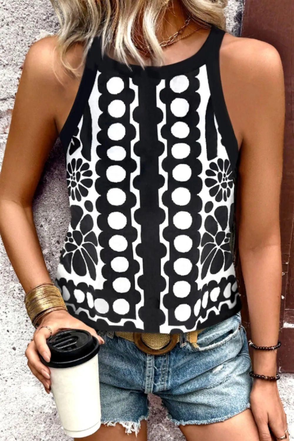 Geometric Print Sleeveless Tank Top - Velora Luxury Fashion