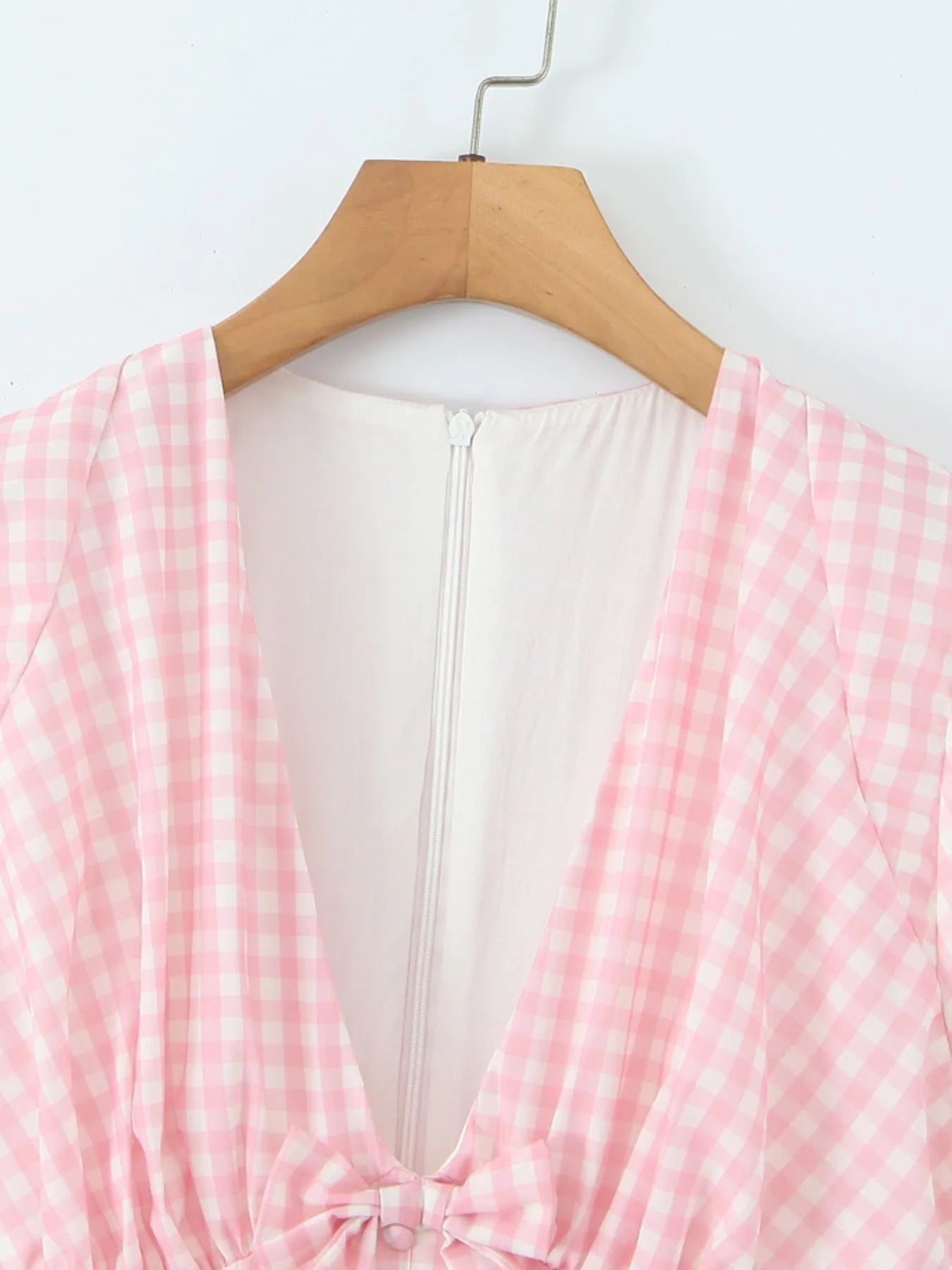 Gingham Ruffle Mini Dress with Lace Trim - Velora Luxury Fashion