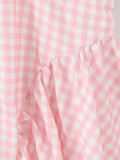 Gingham Ruffle Mini Dress with Lace Trim - Velora Luxury Fashion
