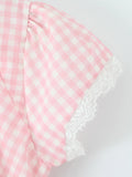 Gingham Ruffle Mini Dress with Lace Trim - Velora Luxury Fashion