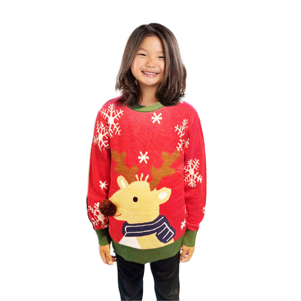 Girl Reindeer Sweater With a Pompom - Velora Luxury Fashion