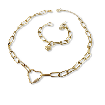 Gold Heart and Lock Set - Velora Luxury Fashion