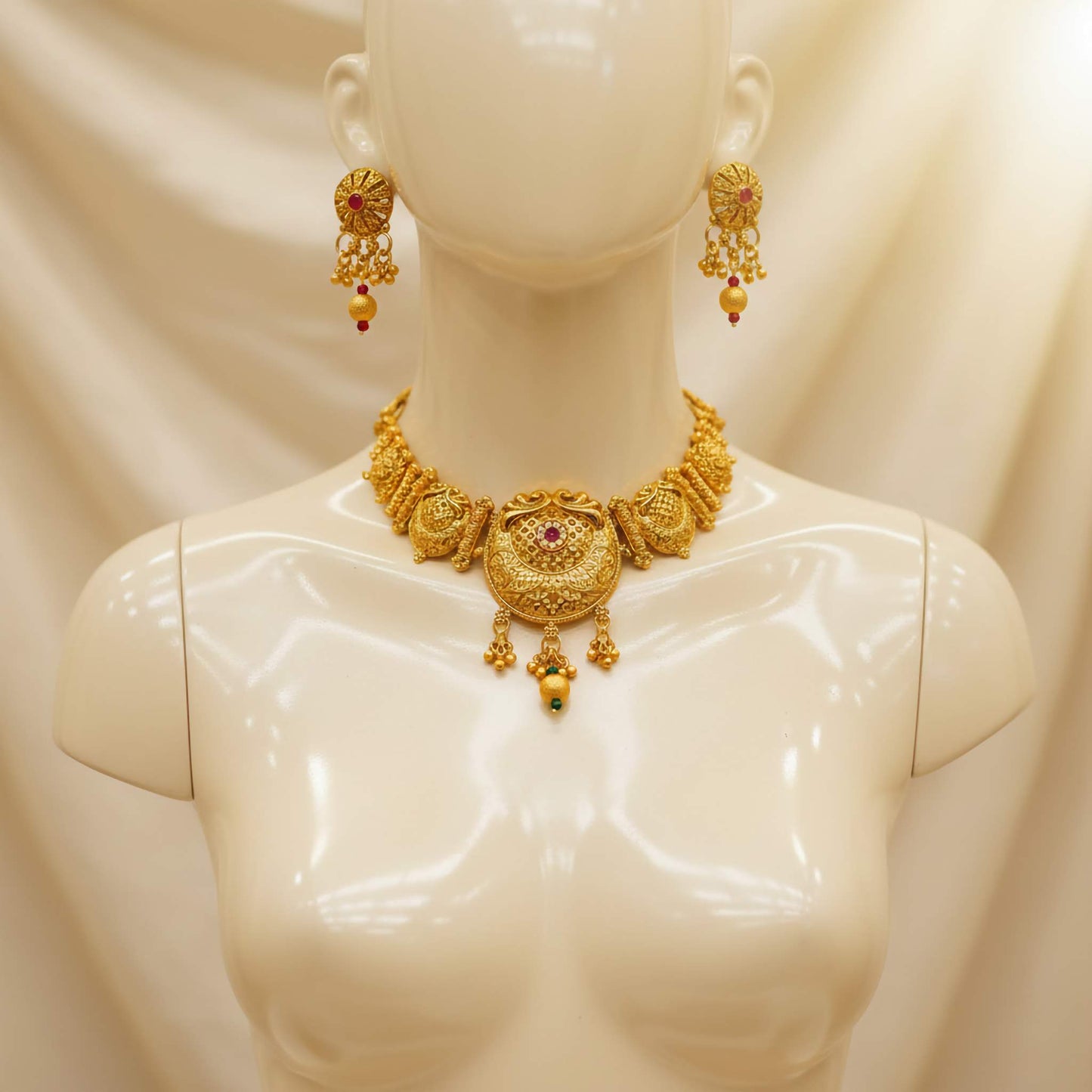 Gold Plated Indian Choker Necklace & Earrings Set | Traditional Jewelry