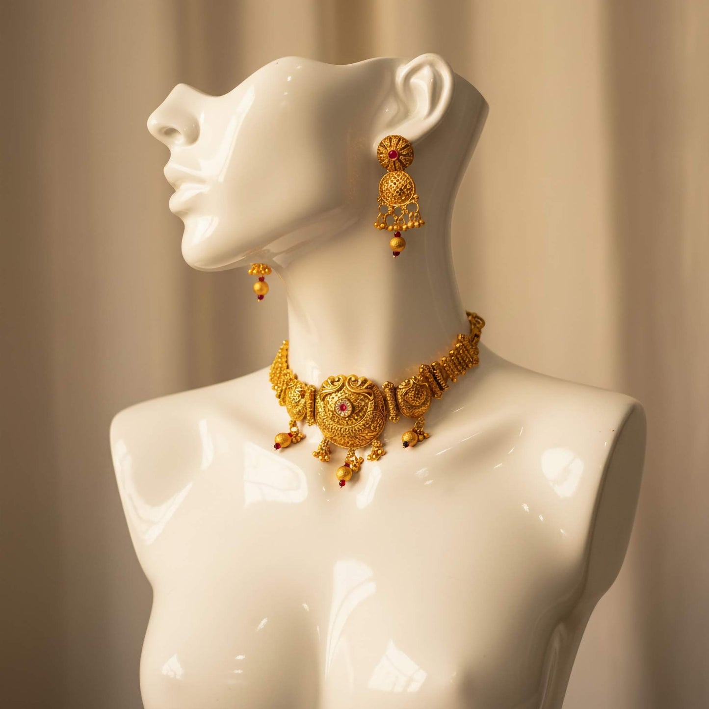 Gold Plated Indian Choker Necklace & Earrings Set | Traditional Jewelry