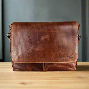 Greenwood Leather Laptop Bag. Premium Waxed Full-Grain Leather Briefcase for 16" Laptops - Velora Luxury Fashion