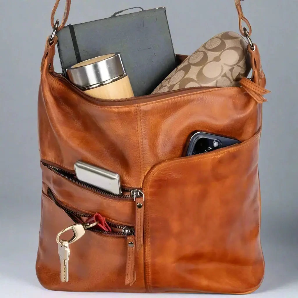 Greenwood Leather Shoulder Bag with 2 Zip Pockets Boutique of Leathers/Open Road
