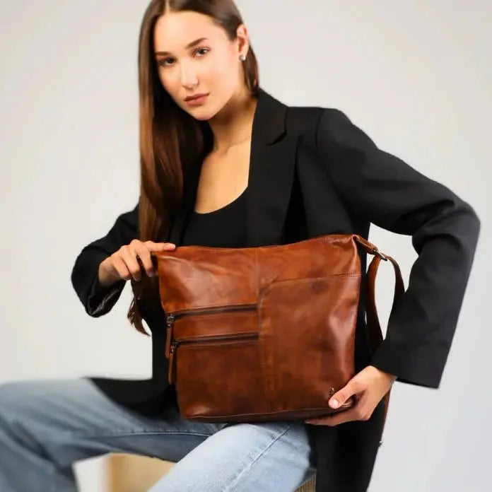 Greenwood Leather Shoulder Bag with 2 Zip Pockets Boutique of Leathers/Open Road
