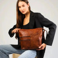 Greenwood Leather Shoulder Bag with 2 Zip Pockets - Velora Luxury Fashion