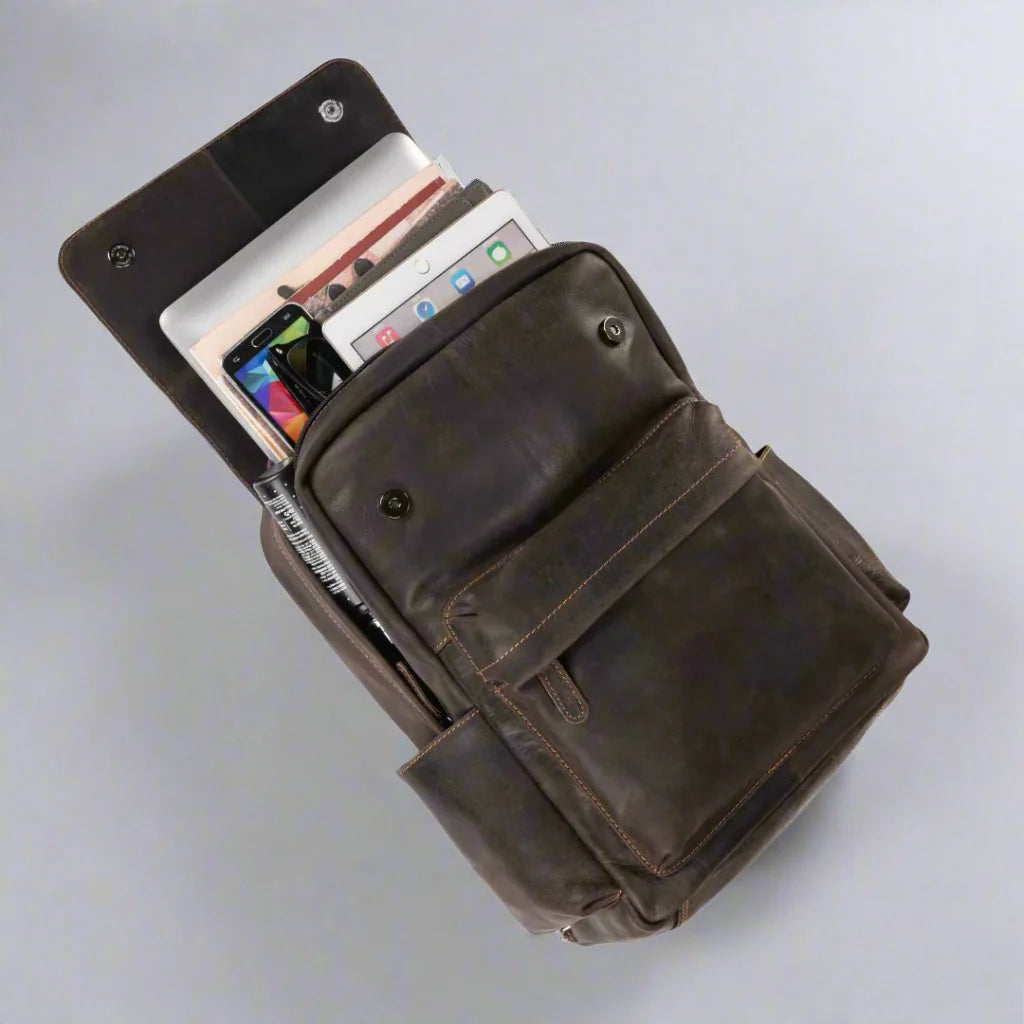Greenwood Leather Vintage Laptop Backpack - Velora Luxury Fashion