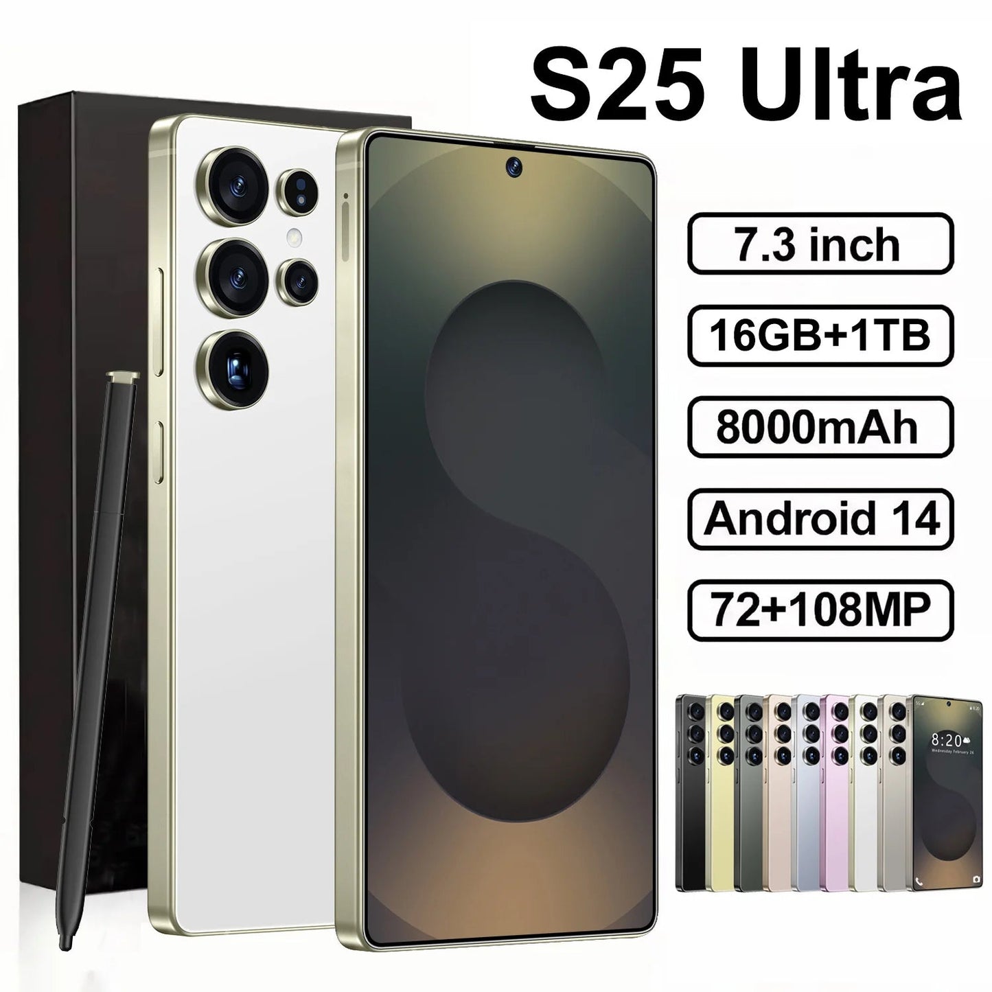 RTS S25 ULTRA Original 72MP+108MP Face Unlock 16+512GB 7.3inch GPS Android 14 2K Screen Full Display Smart Mobile Phone - Velora