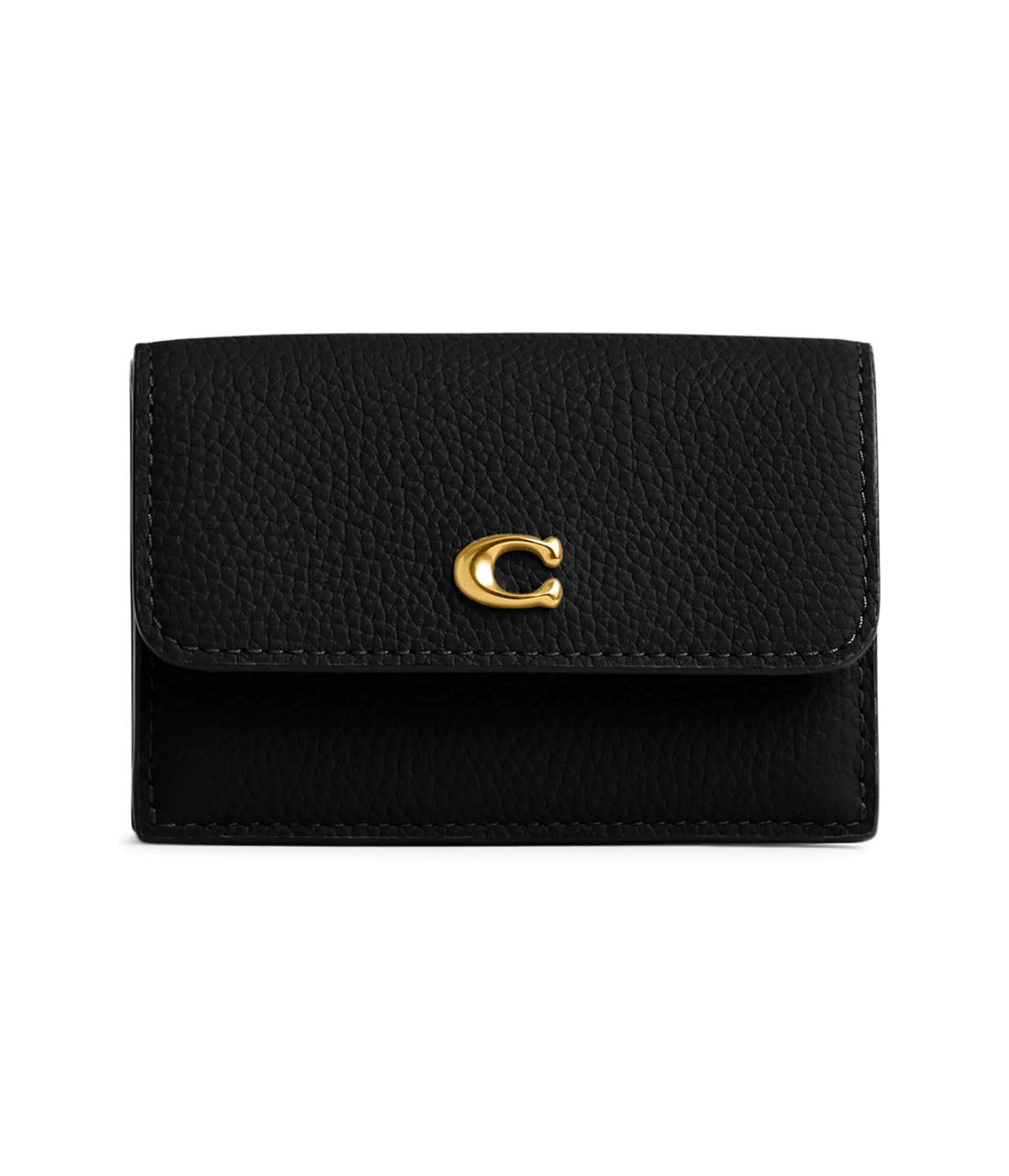 Coach Womens Essential Polished Pebble Mini Trifold Wallet B4/Black One Size