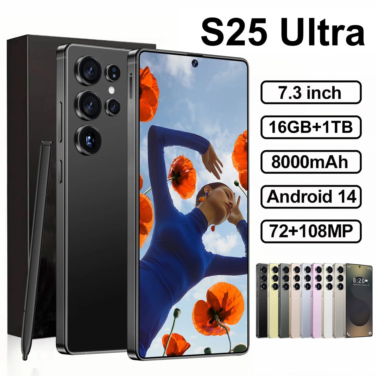 RTS S25 ULTRA Original 16+512GB 72MP+108MP Dual Rear Camera Face Unlock Full Display Android 14 7.3inch GPS Smart Mobile Phone - Velora