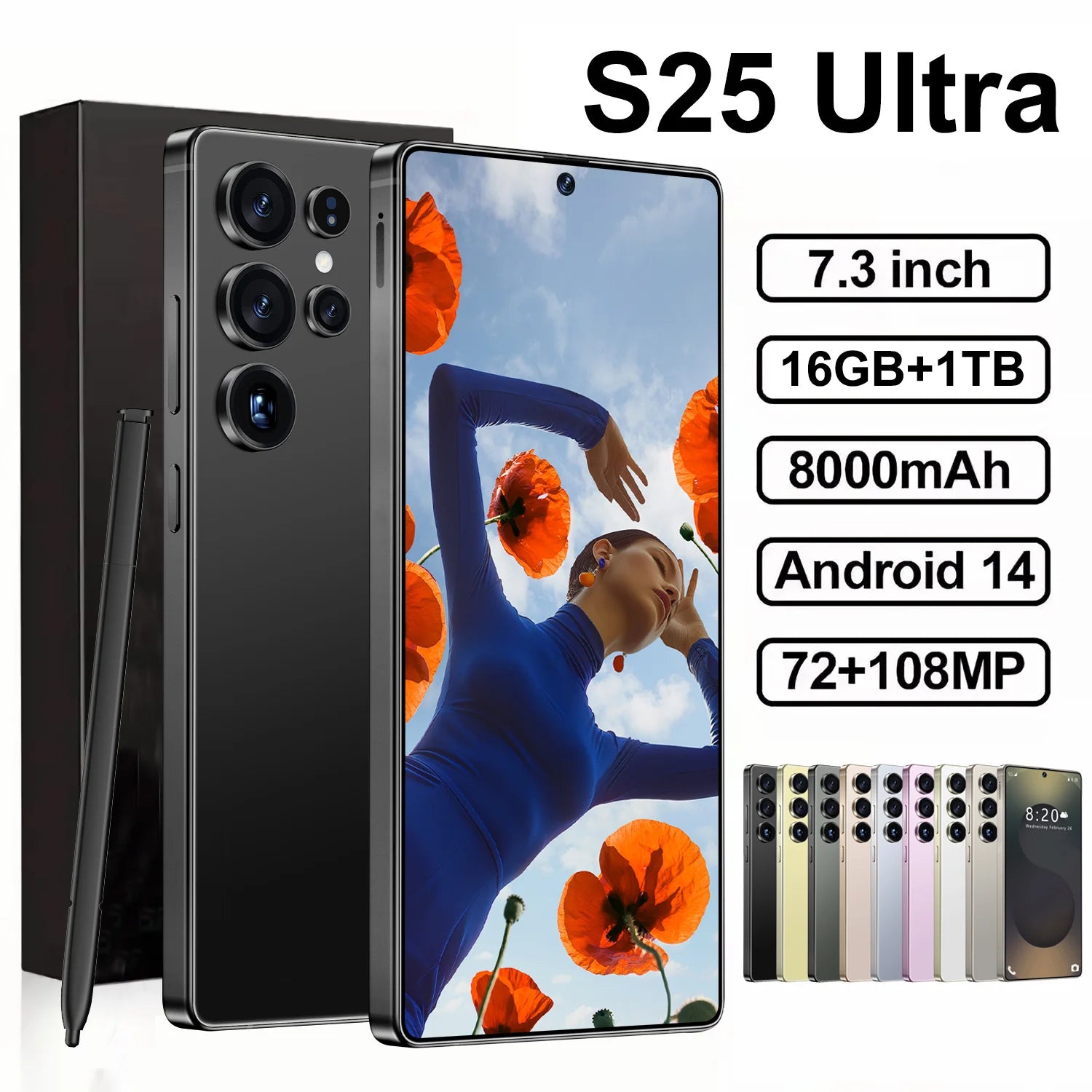 RTS S25 ULTRA Original 16+512GB 72MP+108MP Dual Rear Camera Face Unlock Full Display Android 14 7.3inch GPS Smart Mobile Phone - Velora