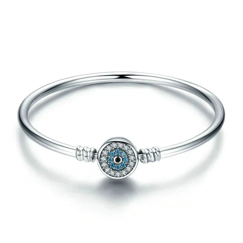 Protective Blue Evil Eye Sterling Silver Bracelet Bangle Itz Luxury